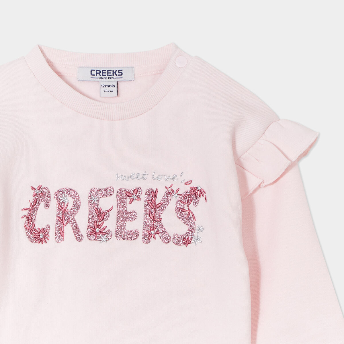 Sweat volants et détails brodés Creeks rose clair bébé fille