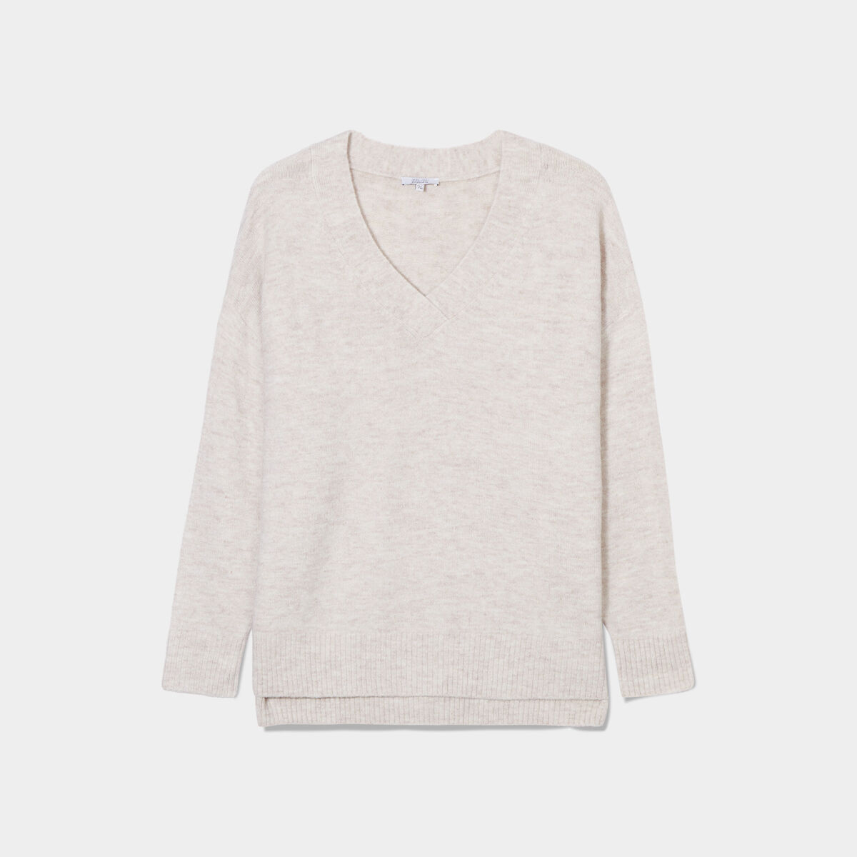 Pull col en V manches longues ecru femme grande taille