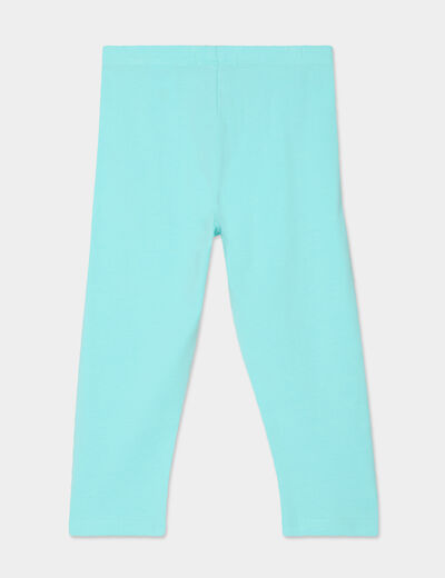 Legging 3/4 coton taille élastiquée bleu turquoise fille