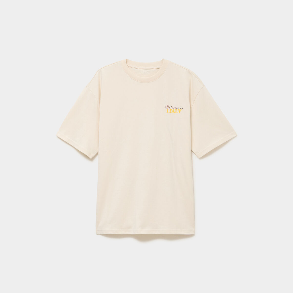 T-shirt col rond relax coton &eacute;pais ecru homme