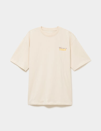 T-shirt col rond relax coton &eacute;pais ecru homme