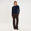 Gilet col rond boutonn&eacute; 2 en 1 bleu fonc&eacute; femme