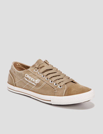 Tennis basses en toile &agrave; lacets sable homme