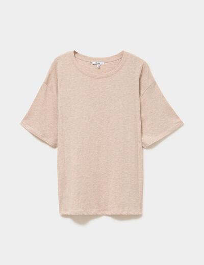 T-shirt col rond manches courtes coton beige femme grande taille