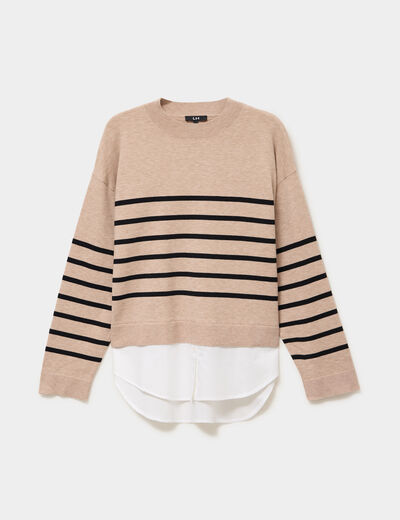 Pull effet 2-en-1 beige clair femme