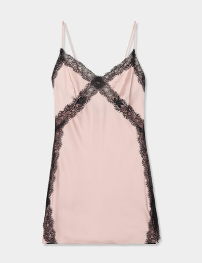 Nuisette effet satin col V avec dentelle rose clair femme