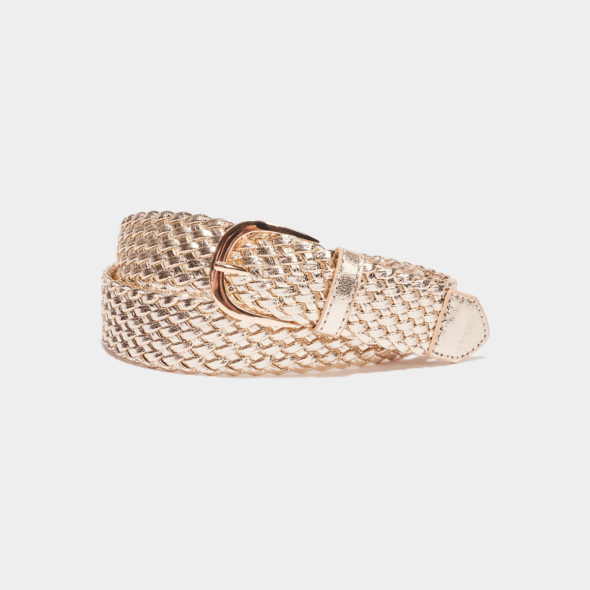 Ceinture tress&eacute;e m&eacute;tallis&eacute;e couleur or femme