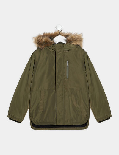 Parka droite doublée à capuche vert kaki garçon