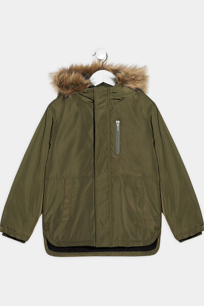 Parka droite doublée à capuche vert kaki garçon