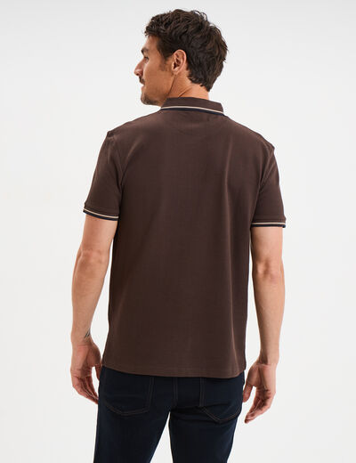 Polo manches courtes 1 poche coton marron foncé homme