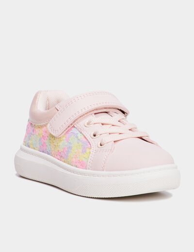 Tennis basses à scratchs et sequins rose fille