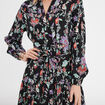 Robe trapèze à volants boutonnée noir femme