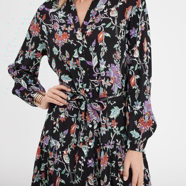 robe trapeze a volants boutonnee noir femme Robe trapèze à volants boutonnée noir femme