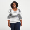 Pull col en V manches 3/4 ecru femme grande taille