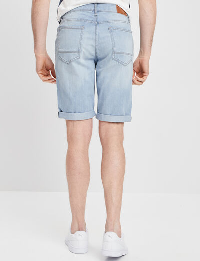 Bermuda stretch droit en jean denim bleach homme