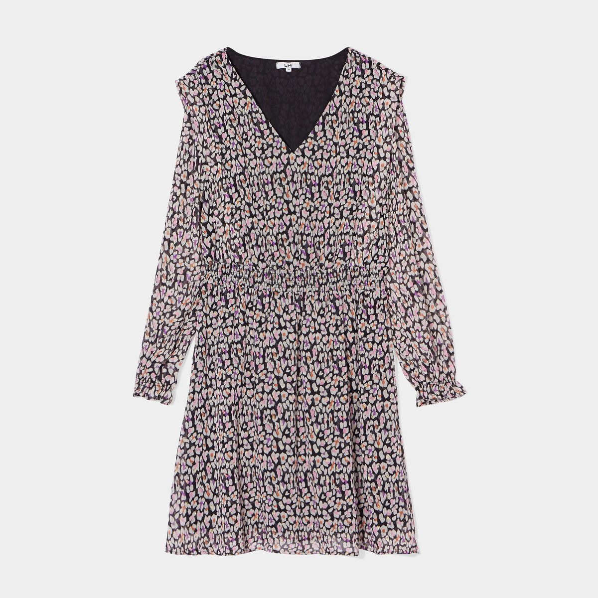 Robe évasée taille élastiquée col en V noir femme