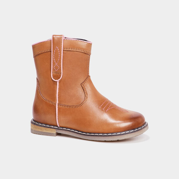 Bottines en cuir esprit western camel fille