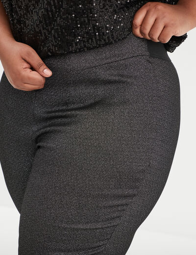 Pantalon slim stretch fils métallisés gris argent femme grande taille