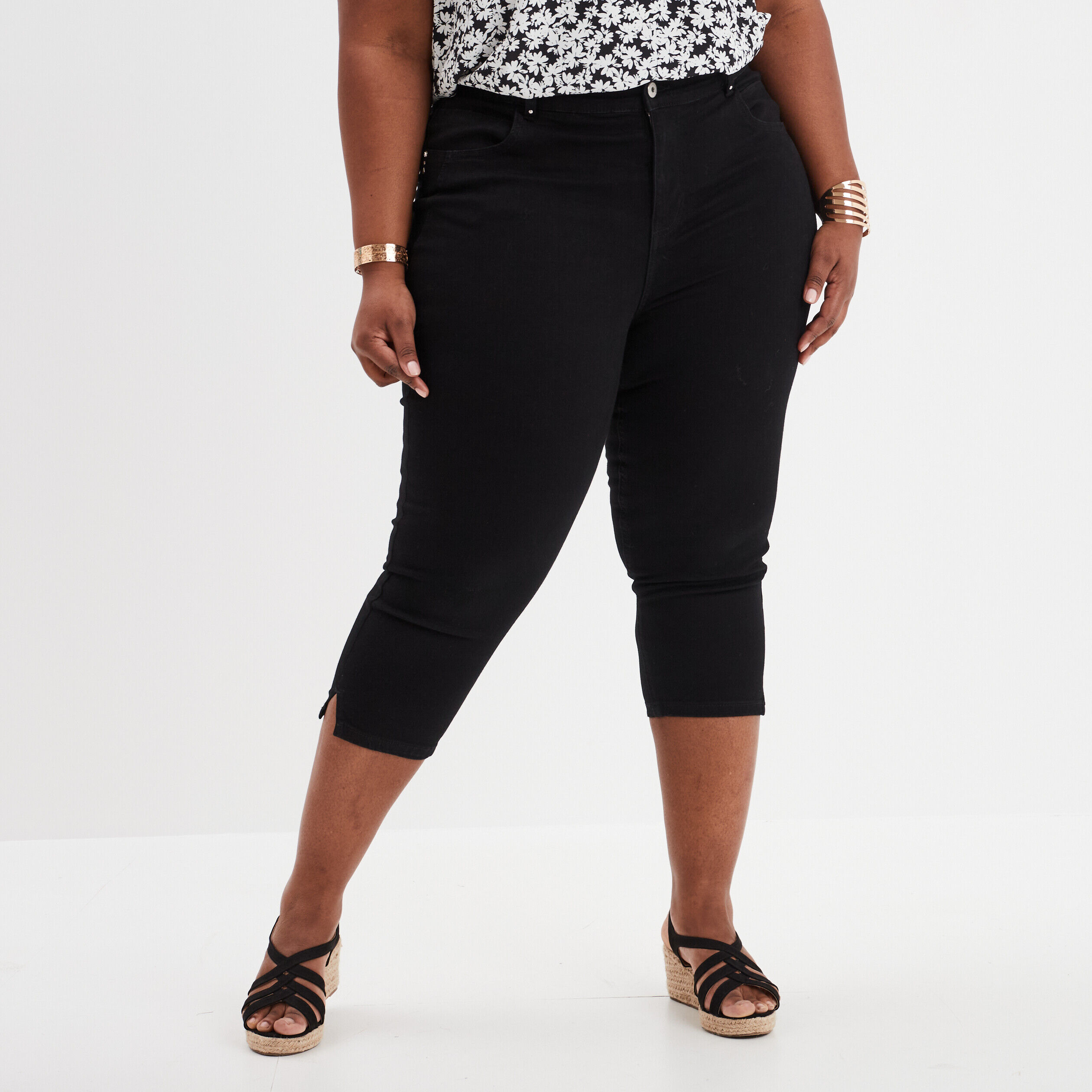 Pantalon 7/8ème slim taille haute noir femme grande taille MODAVISTA