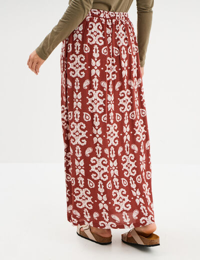 Jupe longue fluide crépon terracotta femme