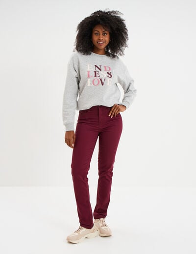 Sweat col rond manches longues gris femme