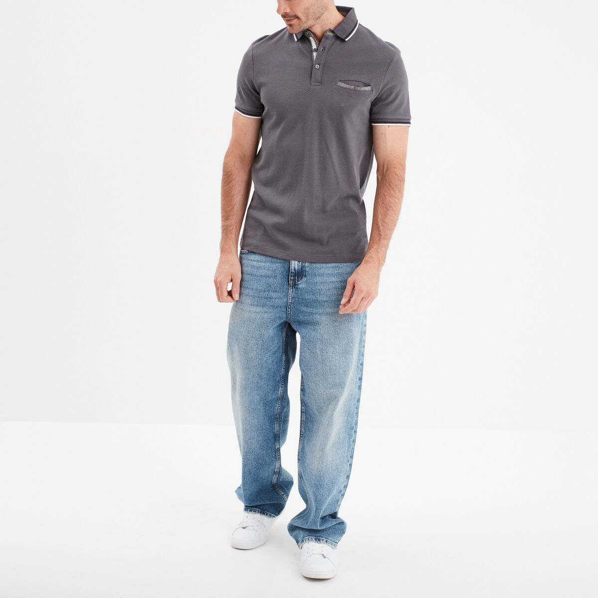 Polo manches courtes 1 poche coton gris foncé homme