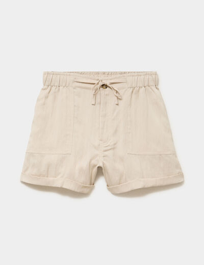 Short cargo taille &eacute;lastiqu&eacute;e beige femme