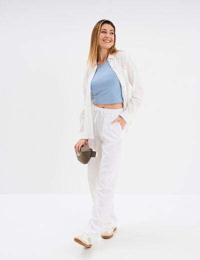Débardeur cropped ouverture épaule bleu clair femme