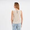 Blouse sans manches lin mélangé beige femme