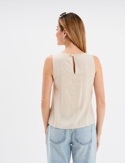 Blouse sans manches lin mélangé beige femme