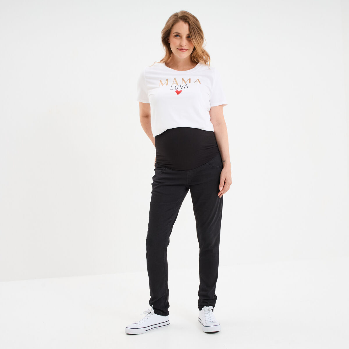 Jegging grossesse confort avec bandeau denim noir femme maternité