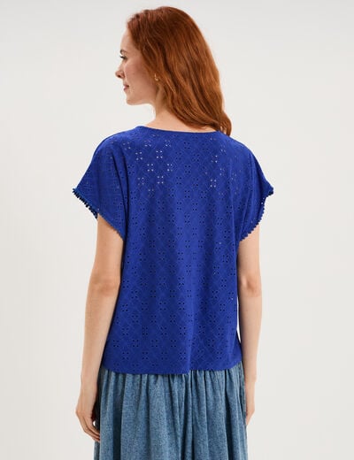 T-shirt dentelle avec boutons bleu electrique femme