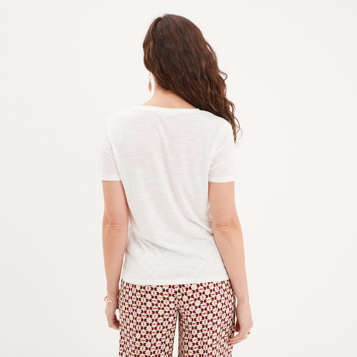 T-shirt col en V manches courtes blanc femme