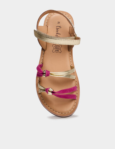 Sandales multibrides en cuir jaune or fille