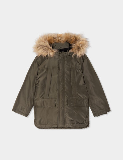 Parka à capuche fausse fourrure vert kaki garçon