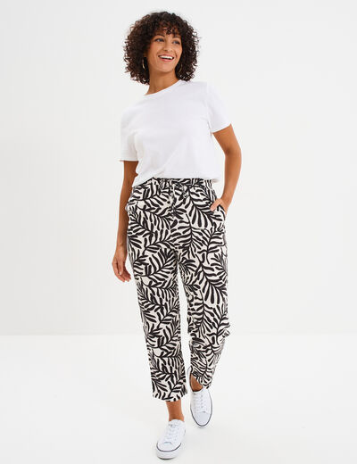 Pantalon fluide coupe cigarette blanc femme