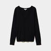 Pull col en V manches longues noir femme