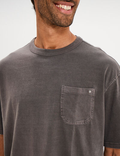 T-shirt droit col rond 1 poche coton gris fonc&eacute; homme