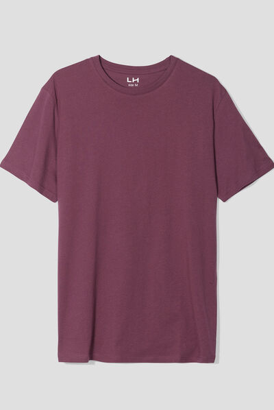 T-shirt en coton manches courtes prune homme