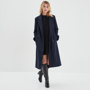Manteau long boutonnage croisé bleu marine femme
