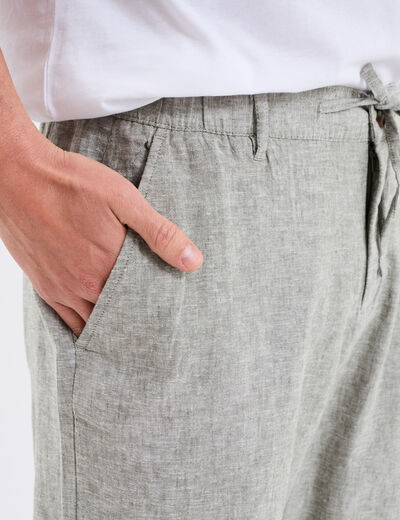 Pantalon chino mélange lin coton vert kaki homme