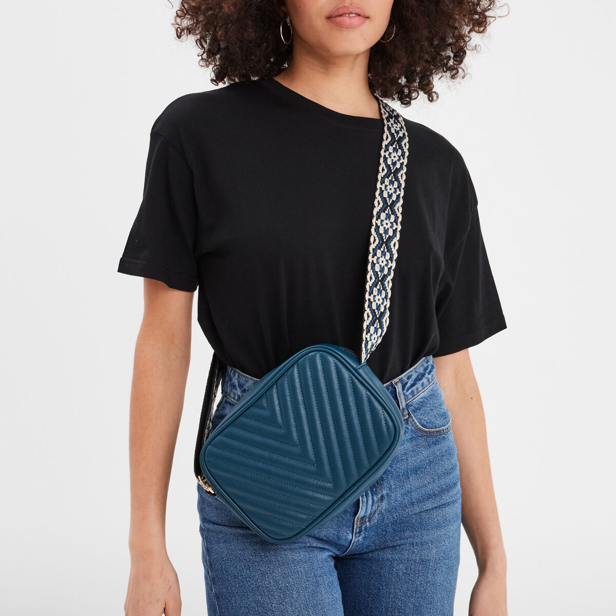 Sac bandoulière matelassé bleu canard femme