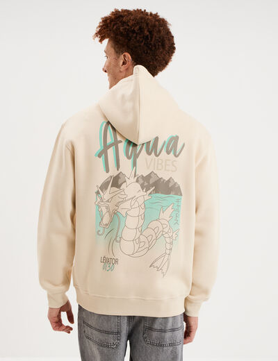 Sweat hoodie molleton Pok&eacute;mon ecru homme