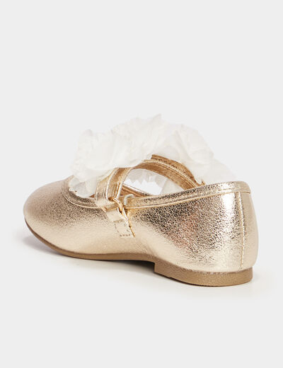 Ballerines cérémonie détails fleurs jaune or fille