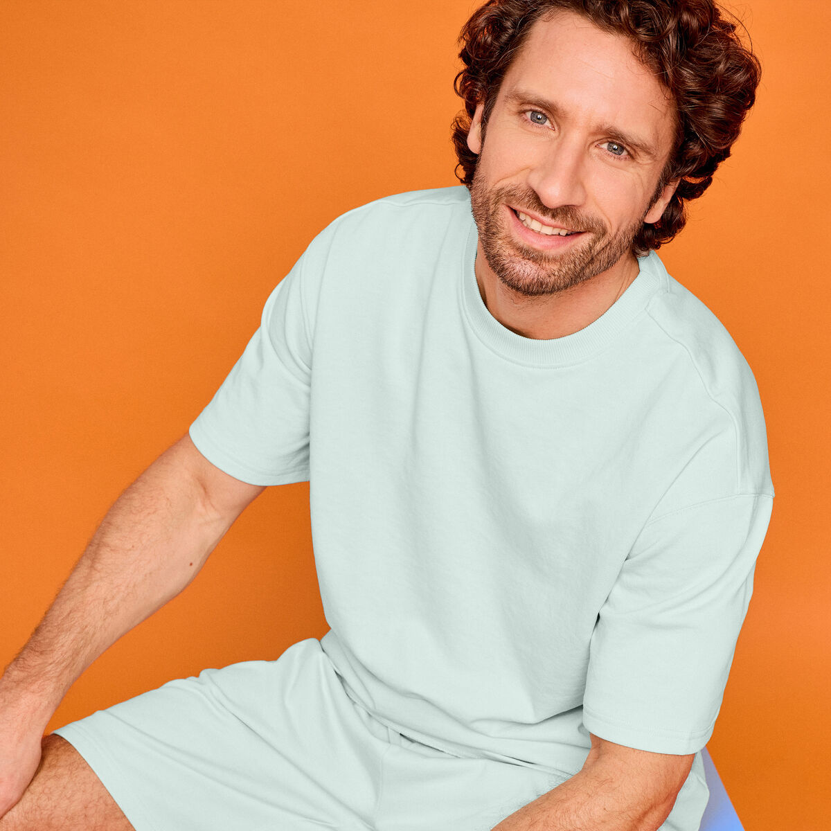 T-shirt col rond droit relax fit vert clair homme