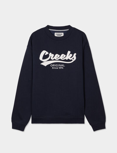 Sweat col rond manches longues Creeks bleu foncé femme
