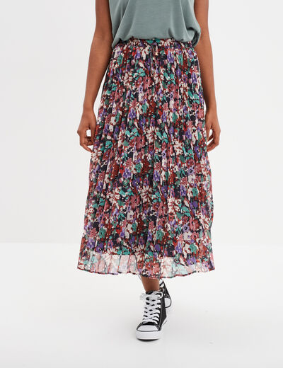 Jupe midi plissée patineuse multicolore femme