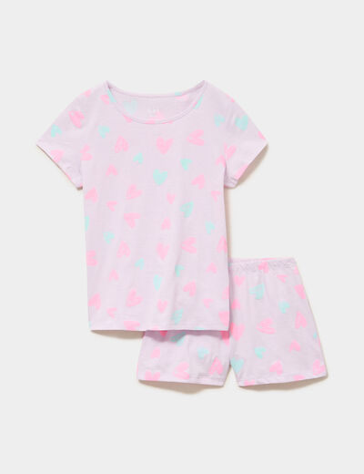Ensemble pyjama short et t-shirt coton mauve fille