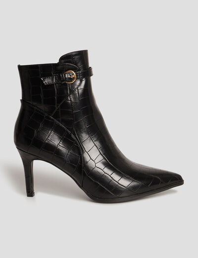 Bottines à talons aiguilles aspect croco noir femme