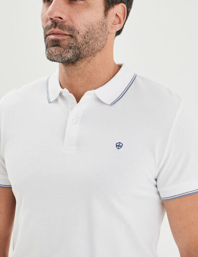 Polo manches courtes bords contrastés blanc homme